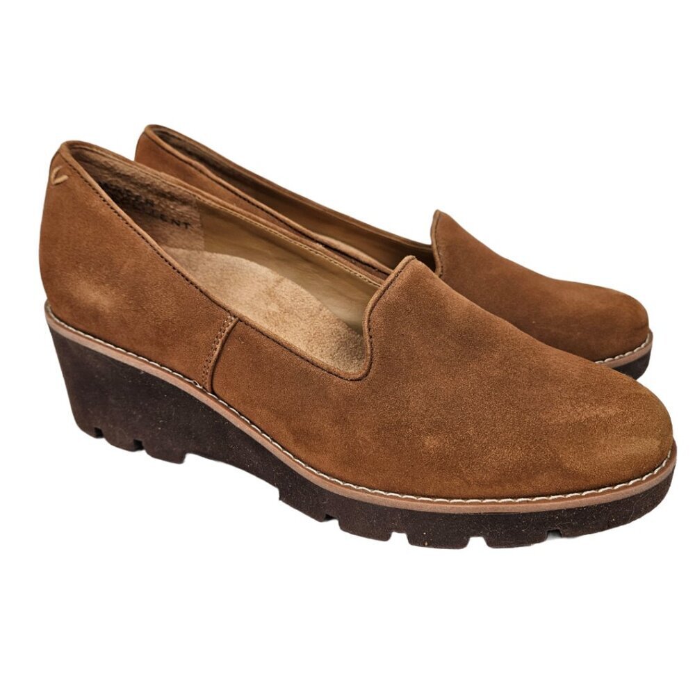 Vionic Brown Suede Willa Wedge Shoes Arch Support Neutral Comfortable Lug Sole